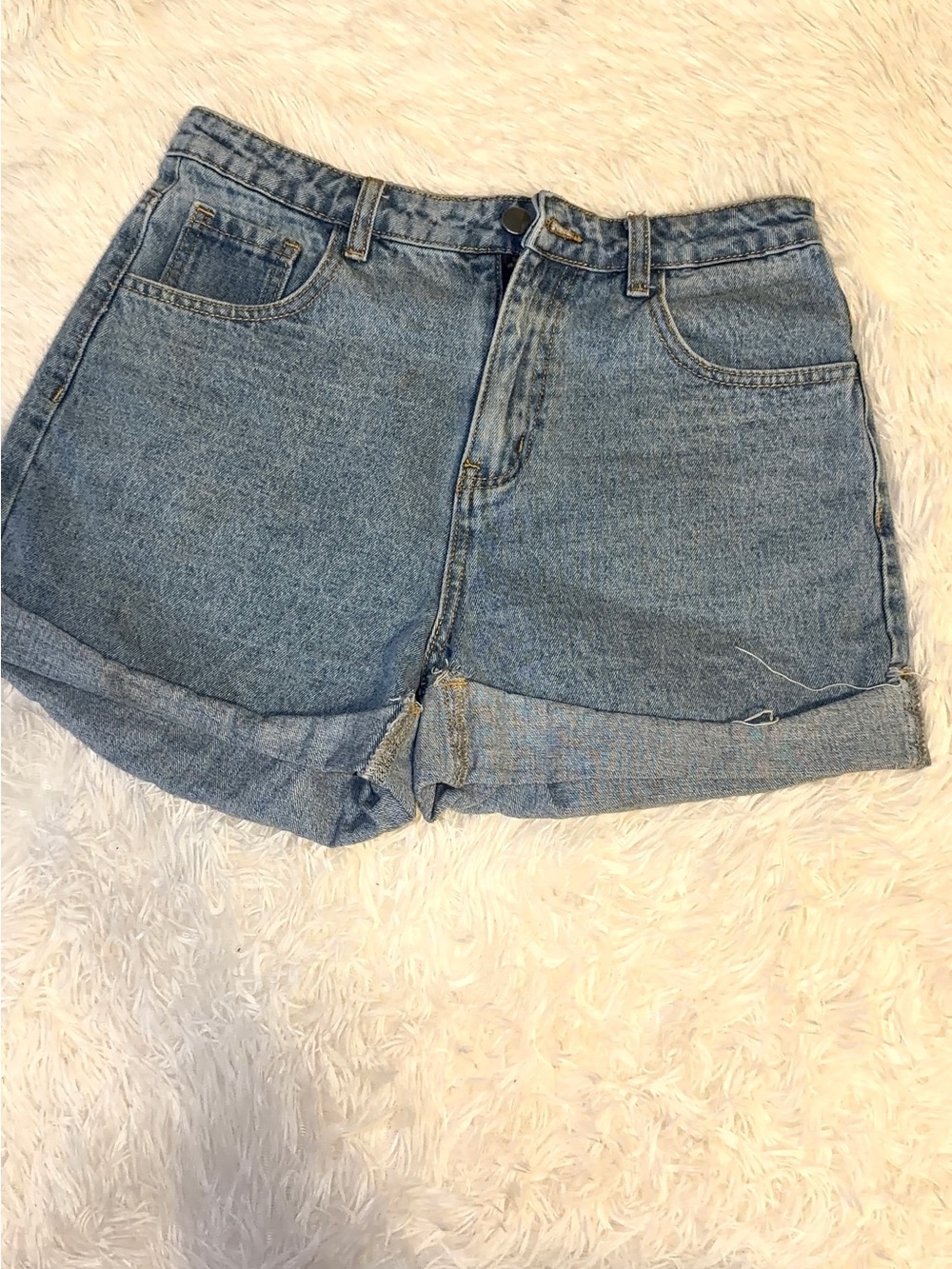 Classic High-Rise Denim Shorts in Light Blue
